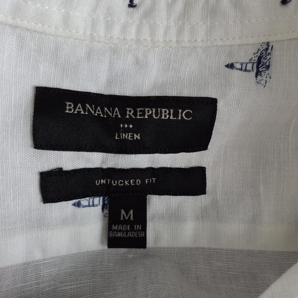 Banana Republic Men's White Shirt with Blue Accents Size M - Picture 9 of 10